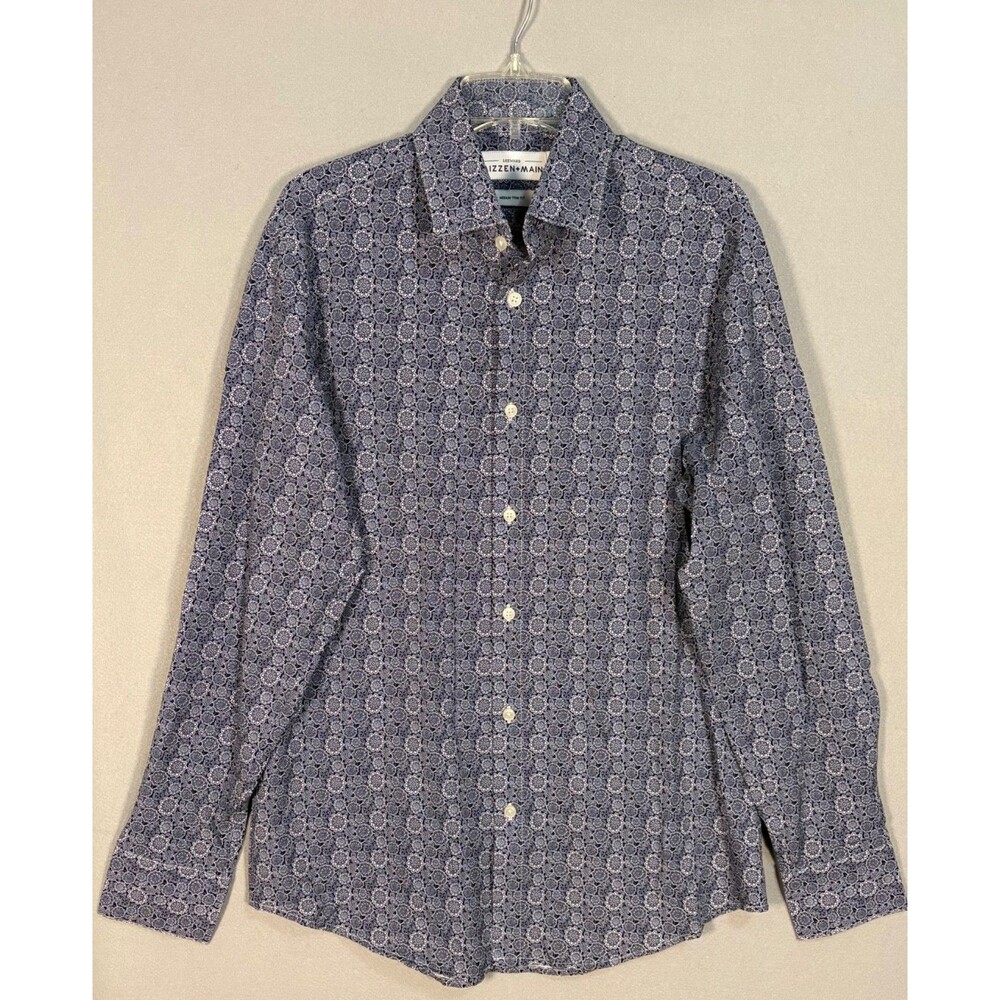 NWOT Mizzen Main Leeward Shirt Mens M Trim Fit Blue White Floral Geometric LS